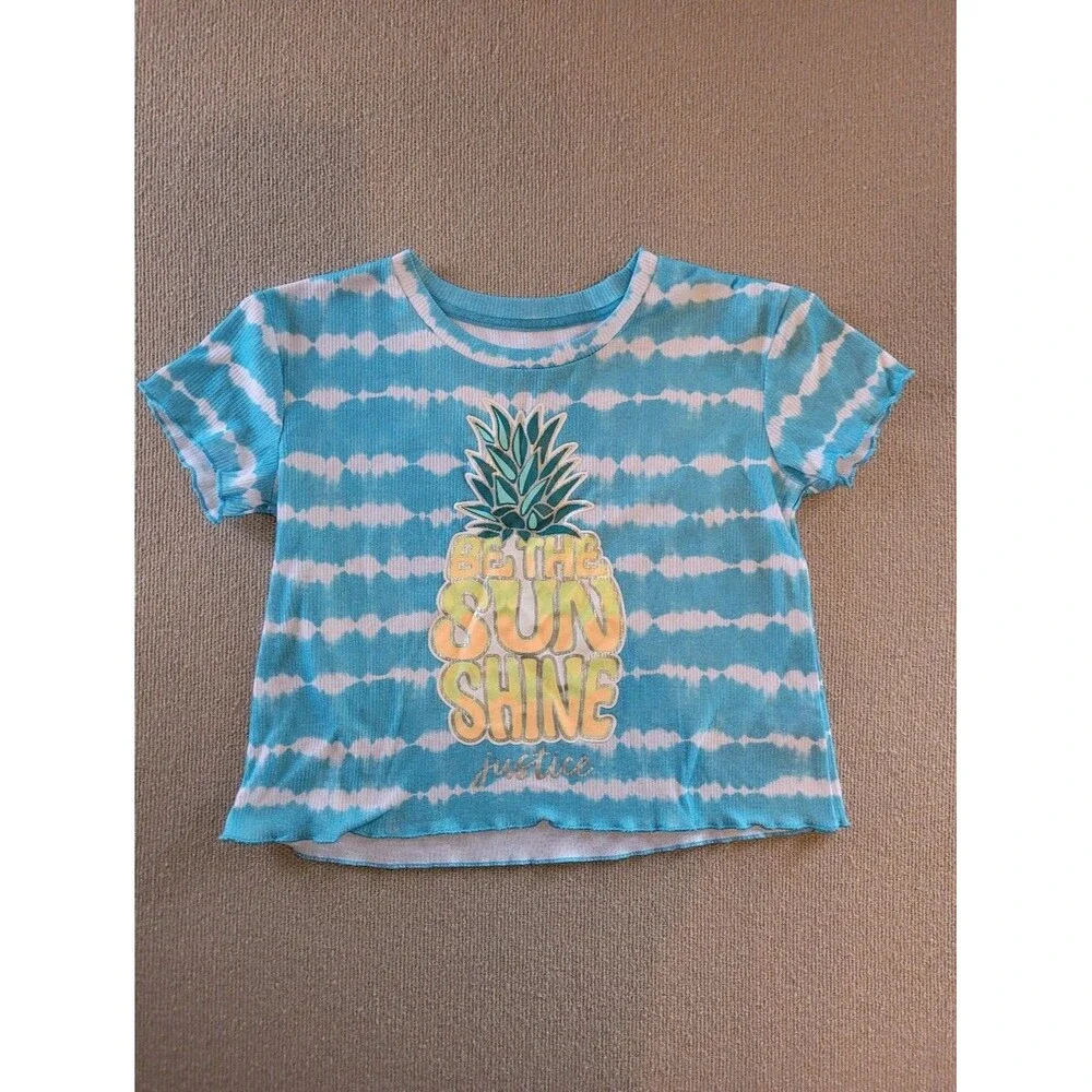 Justice Size L 12/14 Sleep Blue & White Tie-Dye Pineapple Graphic Sleep Shirt